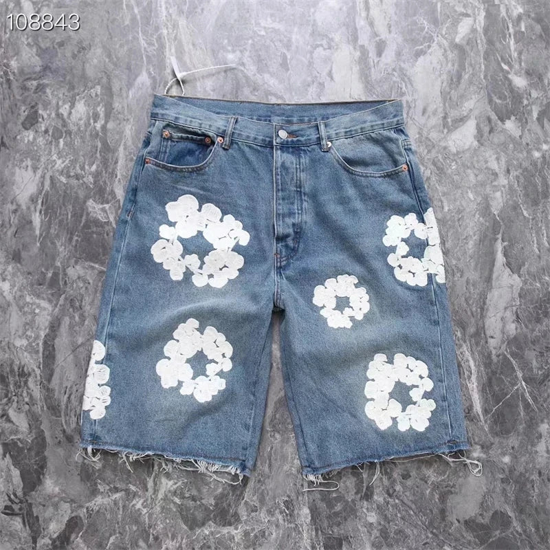 Kapok Denim Embroidered Jean Shorts Men