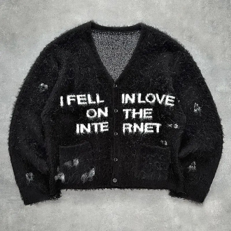 Women's V-neck knit cardigan sweater.