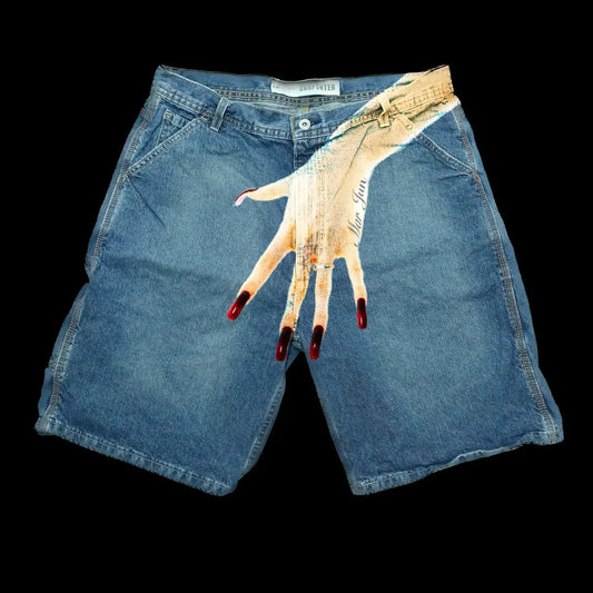 Graphic Blue Baggy Denim Jean Shorts